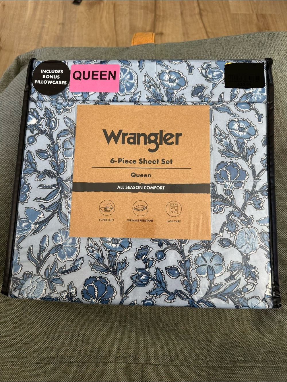 Wrangler Blue Floral Queen Sheet Set